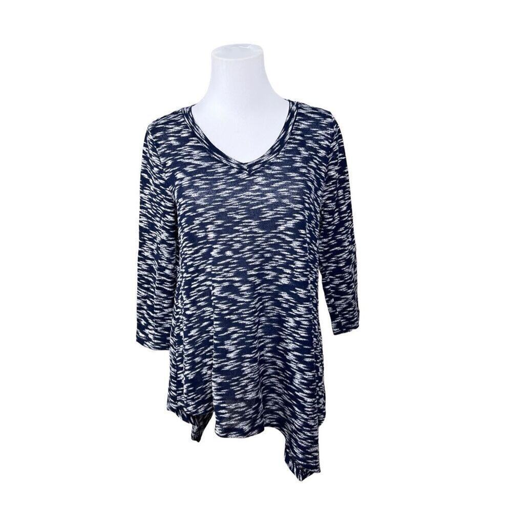 New Directions Blue Asymmetrical V-neck Sweater XL Modern Autumn Knit Casual